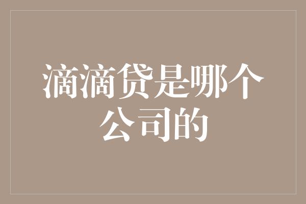 滴滴贷是哪个公司的