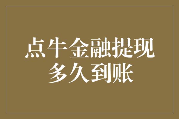 点牛金融提现多久到账