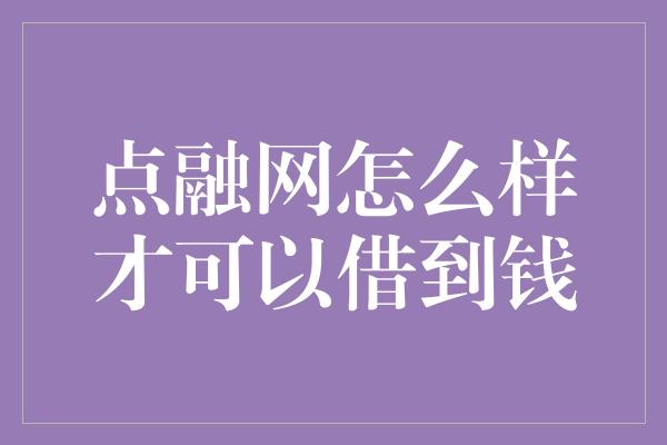 点融网怎么样才可以借到钱