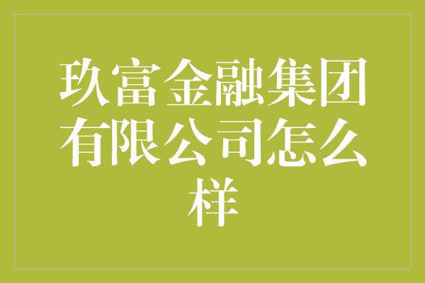 玖富金融集团有限公司怎么样