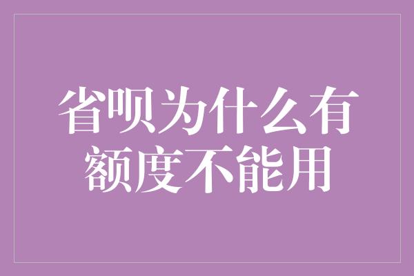 省呗为什么有额度不能用