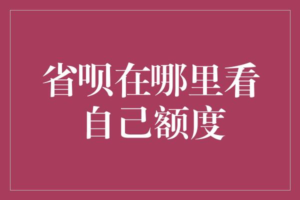 省呗在哪里看自己额度