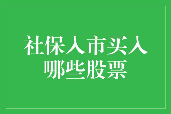 社保入市买入哪些股票