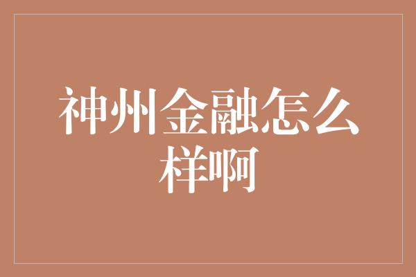 神州金融怎么样啊