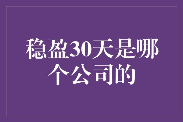 稳盈30天是哪个公司的