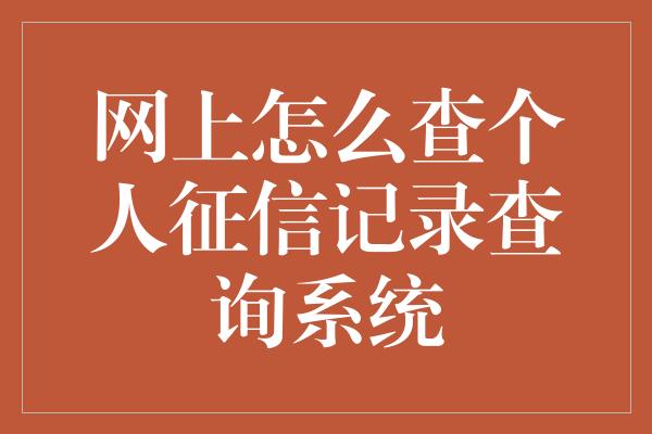 网上怎么查个人征信记录查询系统