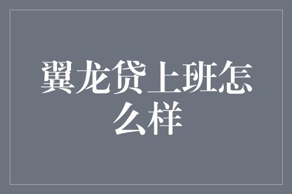 翼龙贷上班怎么样