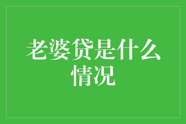 老婆贷是什么情况