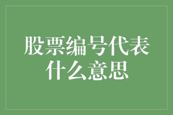 股票编号代表什么意思