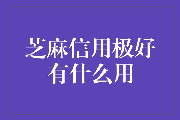 芝麻信用极好有什么用