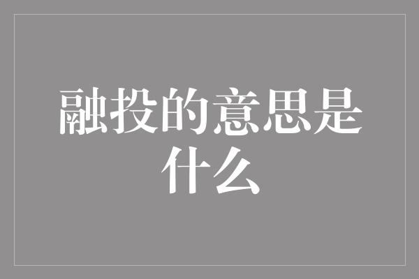 融投的意思是什么