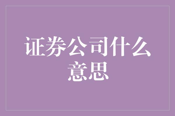 证券公司什么意思