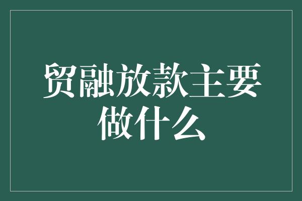 贸融放款主要做什么