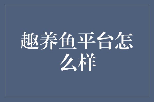 趣养鱼平台怎么样