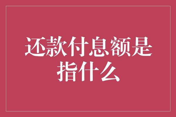 还款付息额是指什么