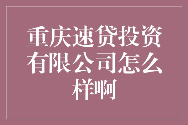 重庆速贷投资有限公司怎么样啊