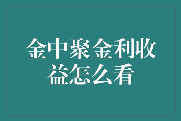 金中聚金利收益怎么看