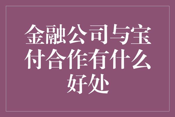 金融公司与宝付合作有什么好处