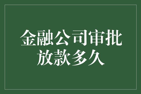 金融公司审批放款多久