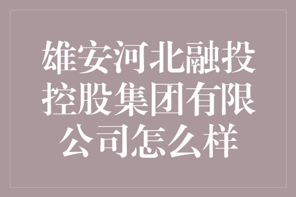 雄安河北融投控股集团有限公司怎么样