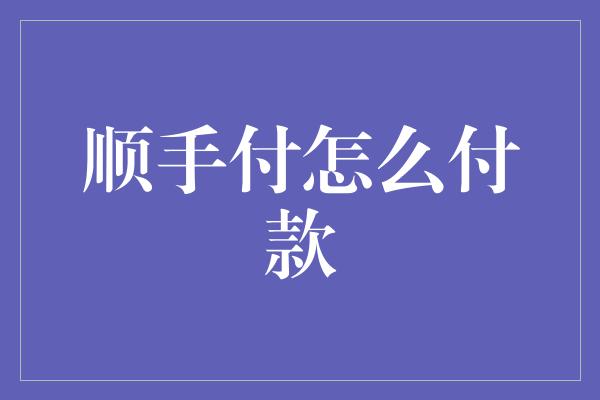 顺手付怎么付款